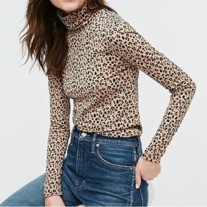 J. Crew Tissue Turtleneck in Mod Neutral Leopard Print Women's XS